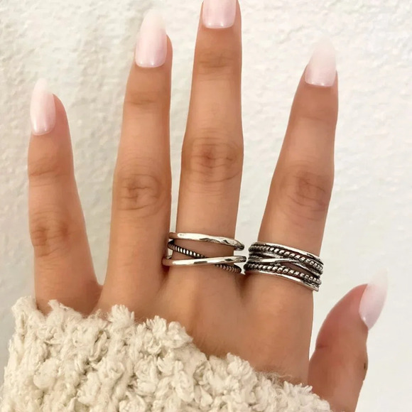 925 Sterling Silver Vintage Ring Minimalist Chunky Silver Ring Criss Cross Band - Picture 2 of 5